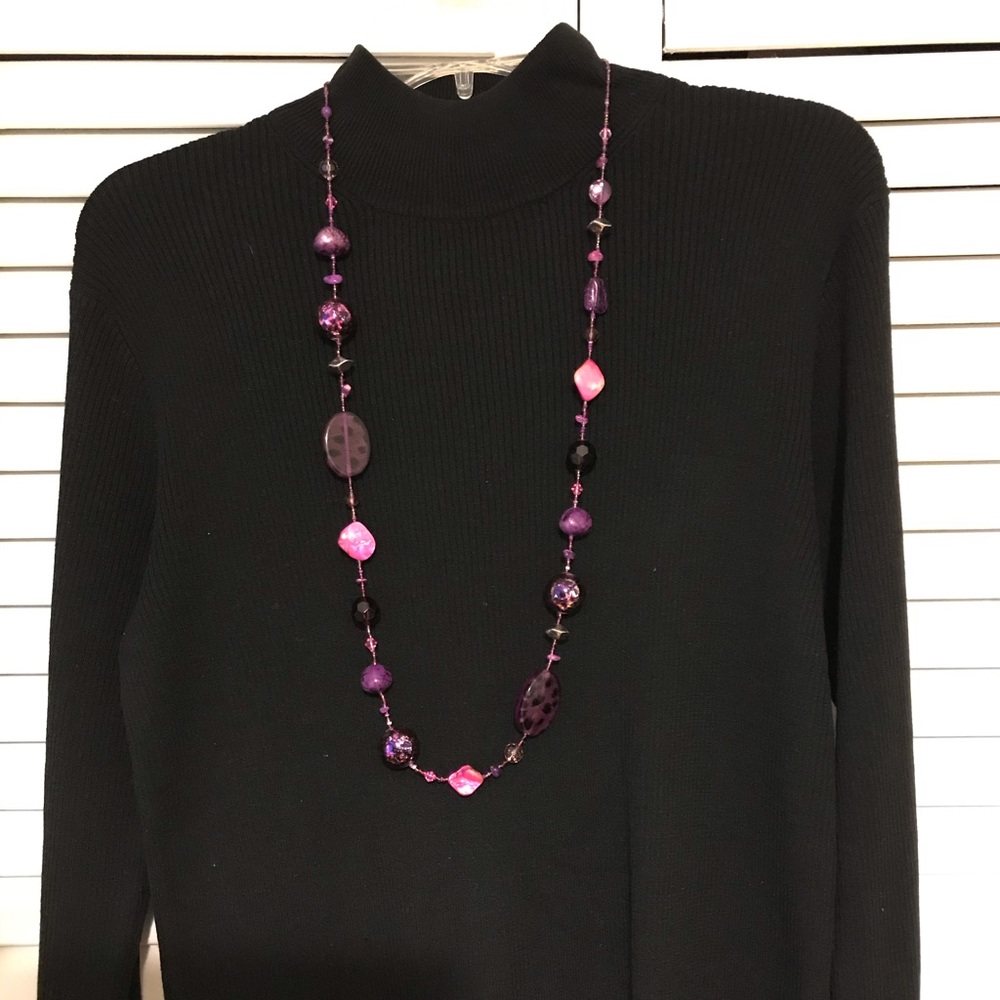 Purple & Pink Beaded Necklace with Earrings
